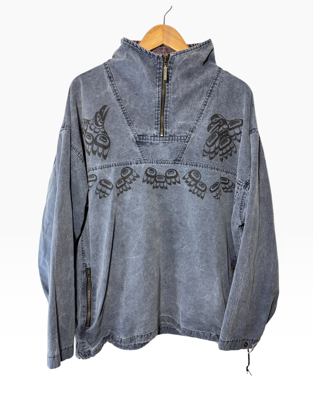 Vintage Coastline Native Design Raven Half Zip Pullover Size 2X